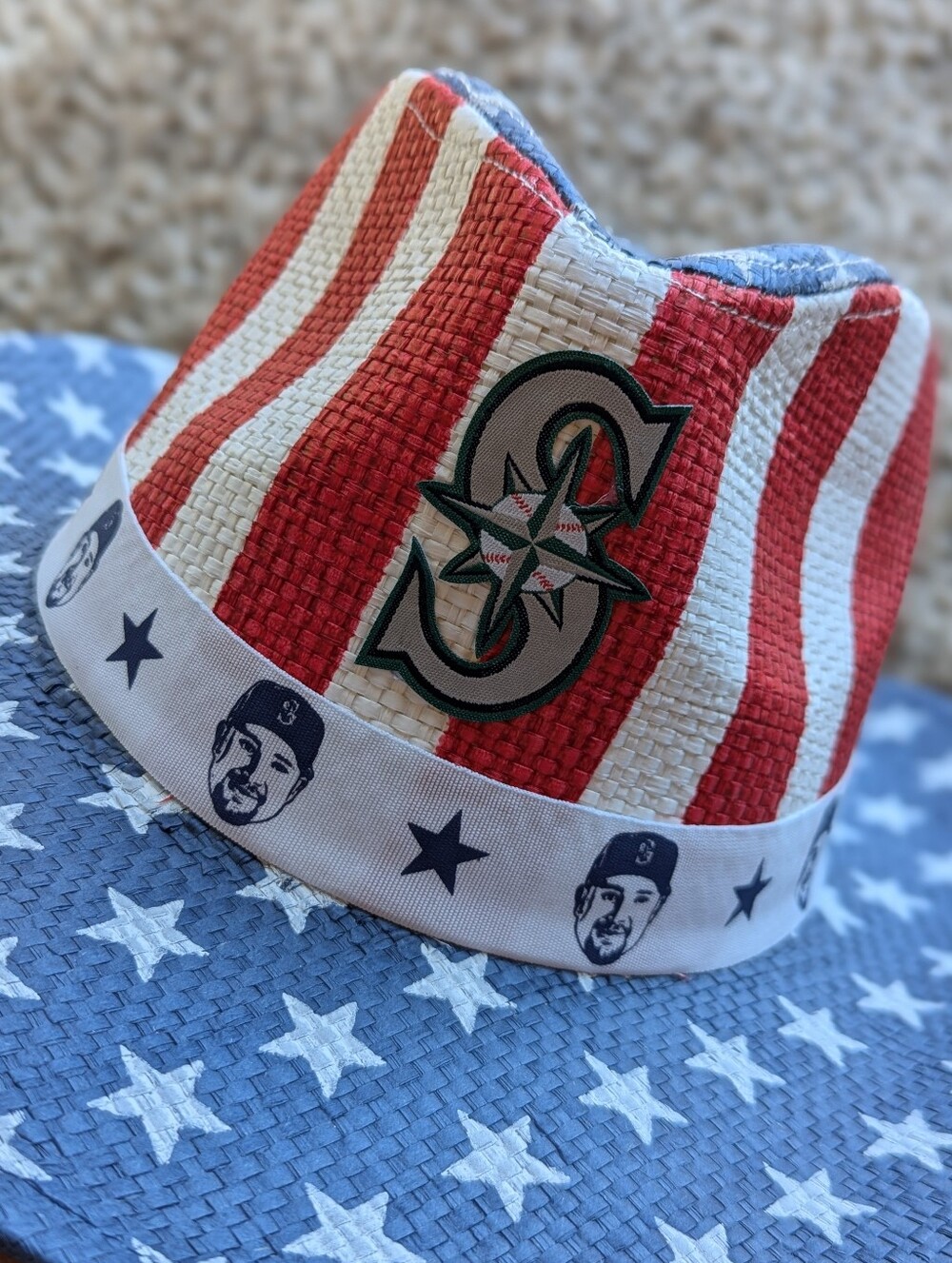 Red & White Patriotic Mariners Straw Cowboy Hat